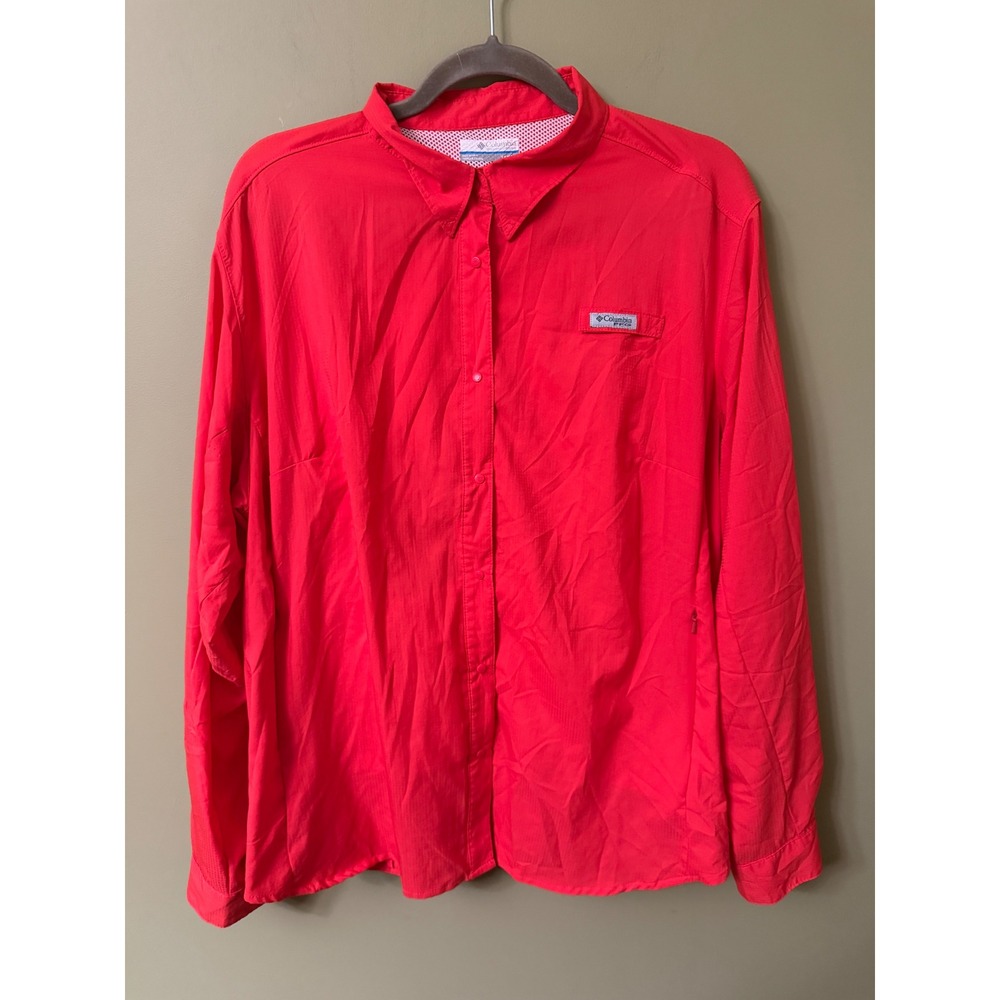 Columbia PFG Omni-Shade Womens 2X Long Sleeve Fishing Shirt Red Pink Pockets